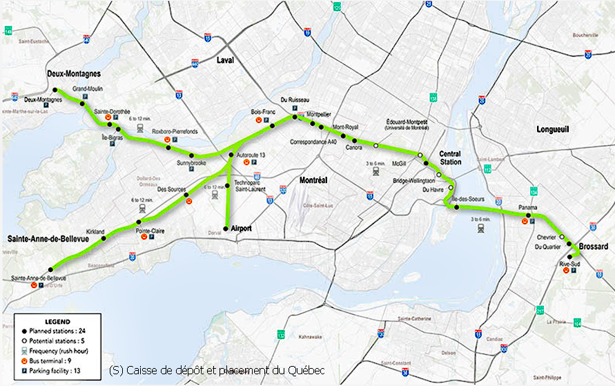 蒙特利尔的电动轻轨与房地产 REM map1